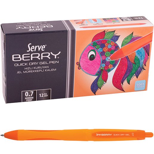 Serve Berry Jel Kalem 0.7 mm Klasik Renkler, Turuncu - 12'li Kutu