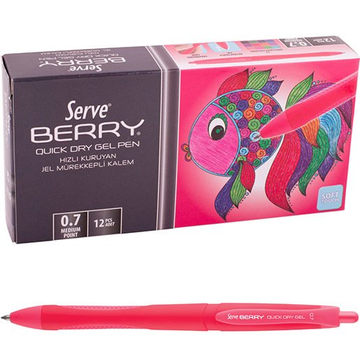 Serve Berry Jel Kalem 0.7 mm Klasik Renkler, Yakut Kırmızı - 12'li Kutu