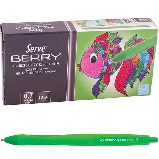 Serve Berry Jel Kalem 0.7 mm Klasik Renkler, Açık Yeşil - 12'li Kutu