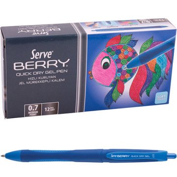 Serve Berry Jel Kalem 0.7 mm Klasik Renkler, Koyu Mavi - 12'li Kutu