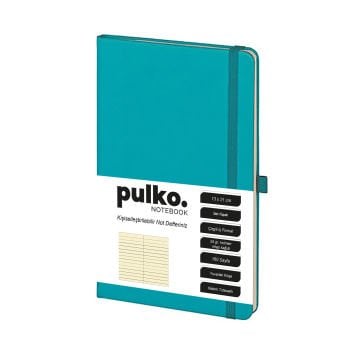 PULKO Notebook Not Defteri, (13x21cm), Termo Deri, Sert Kapak, 160 Sayfa, Krem Kağıt, Çizgili, 011, Turkuaz