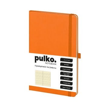PULKO Notebook Not Defteri, (13x21cm), Termo Deri, Sert Kapak, 160 Sayfa, Krem Kağıt, Çizgili, 011, Turuncu