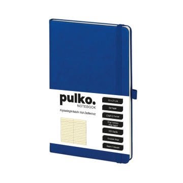 PULKO Notebook Not Defteri, (13x21cm), Termo Deri, Sert Kapak, 160 Sayfa, Krem Kağıt, Çizgili, 011, Mavi