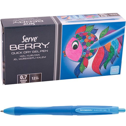 Serve Berry Jel Kalem 0.7 mm Klasik Renkler, Mavi - 12'li Kutu