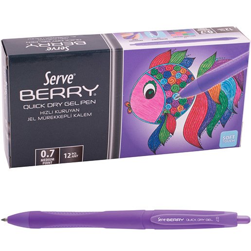 Serve Berry Jel Kalem 0.7 mm Klasik Renkler, Menekşe - 12'li Kutu