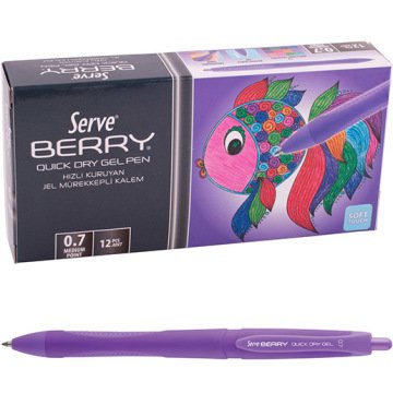 Serve Berry Jel Kalem 0.7 mm Klasik Renkler, Menekşe - 12'li Kutu