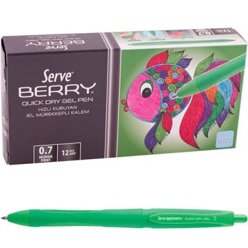 Serve Berry Jel Kalem 0.7 mm Klasik Renkler, Yeşil - 12'li Kutu