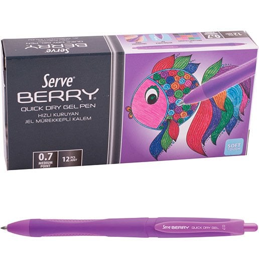 Serve Berry Jel Kalem 0.7 mm Klasik Renkler, Koyu Lila - 12'li Kutu