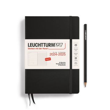 Leuchtturm1917 Haftalık Planlayıcı ve Not Defteri Orta Boy (A5) 2025, 18 Aylık, İngilizce, Siyah