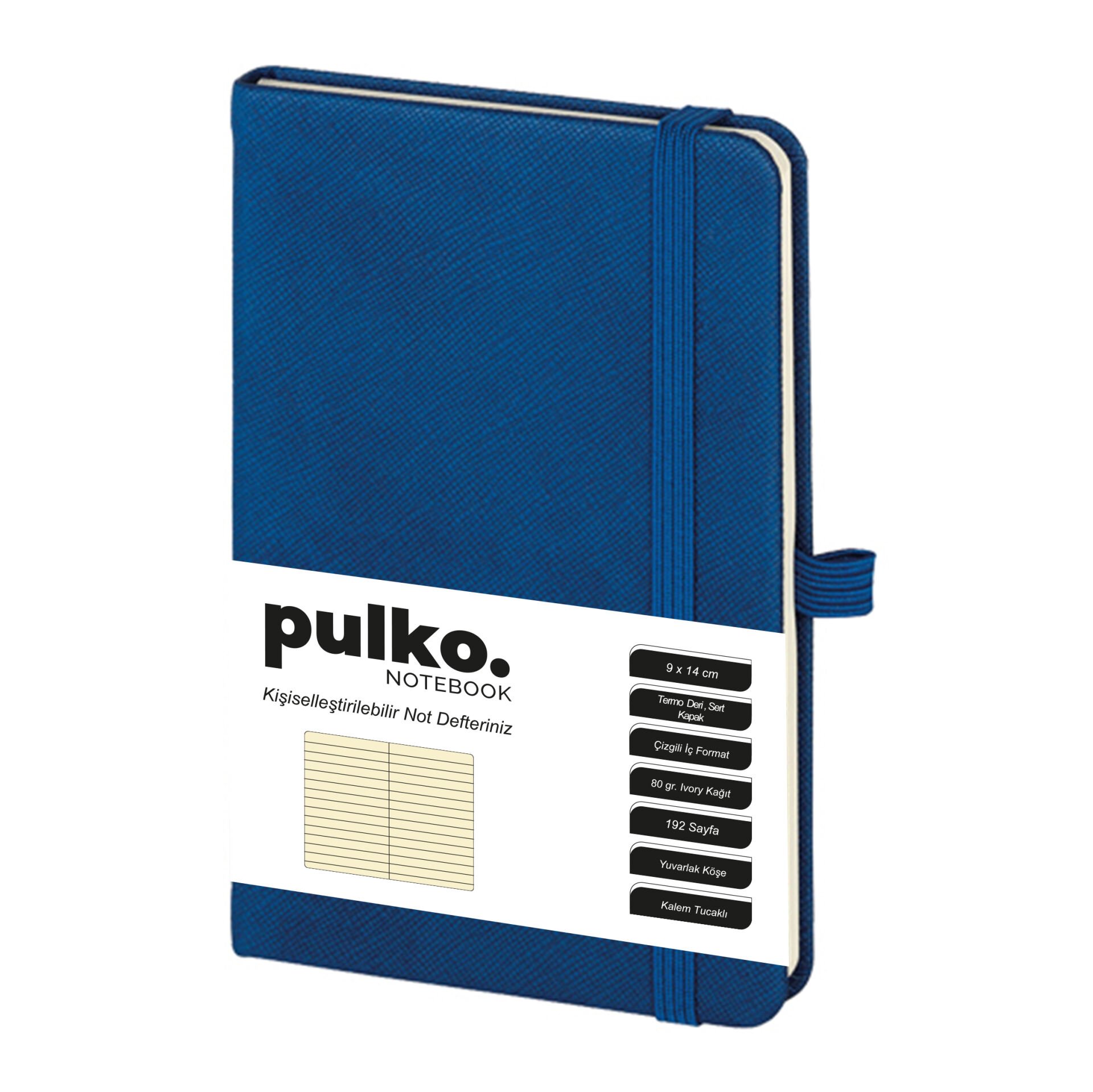 PULKO Notebook Not Defteri, (9x14cm), Termo Deri, Sert Kapak, 192 Sayfa, Çizgili, 035, Lacivert