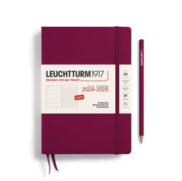 Leuchtturm1917 Haftalık Planlayıcı ve Not Defteri Orta Boy (A5) 2025, 18 Aylık, İngilizce, Liman Kırmızısı