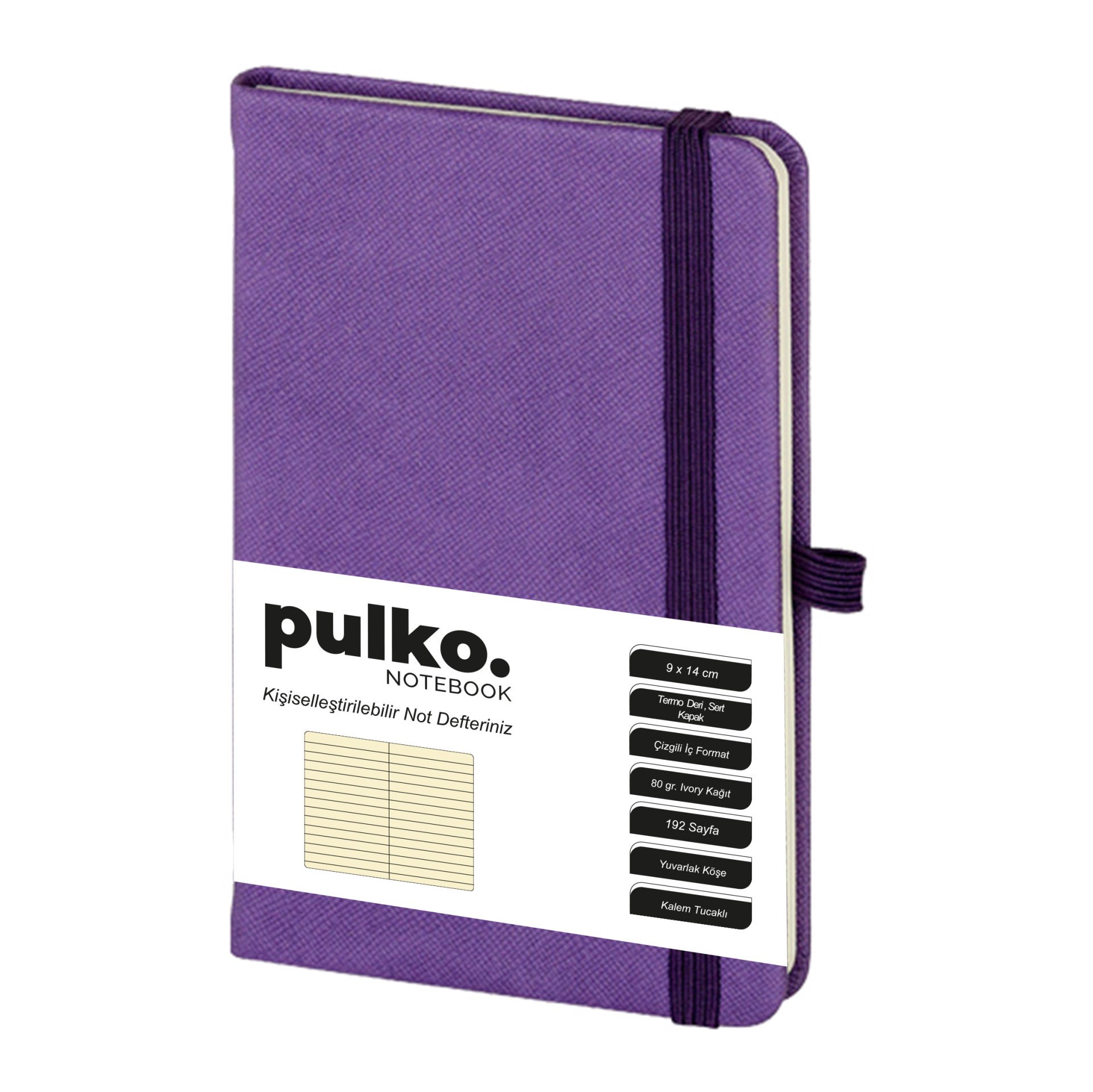 PULKO Notebook Not Defteri, (9x14cm), Termo Deri, Sert Kapak, 192 Sayfa, Çizgili, 035, Mor