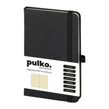 PULKO Notebook Not Defteri, (9x14cm), Termo Deri, Sert Kapak, 192 Sayfa, Çizgili, 035, Siyah
