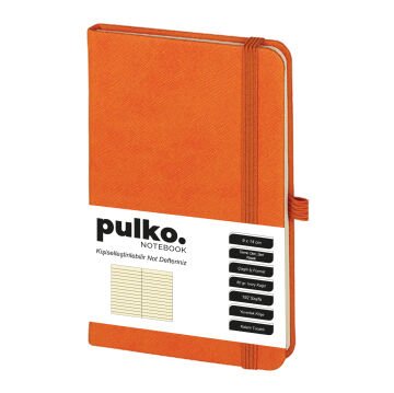 PULKO Notebook Not Defteri, (9x14cm), Termo Deri, Sert Kapak, 192 Sayfa, Çizgili, 035, Turuncu