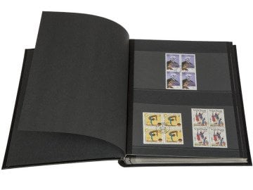 histoire Pulko 4'lü 1970 Stamp Book A4 + Taille du bloc, noir étage, Couverture souple, vert foncé - 32 feuilles, 64 pages, 128 Compartments (sol noir)
