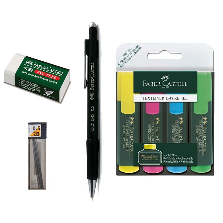 PULKO Okul Kırtasiye Seti (1 Adet Faber Castell Grip 1345 + 1 Adet Faber Castell Silgi + 1 Adet Faber Fosforlu Kalem 4'lü + 1 Adet Tombow Uç)