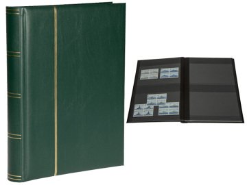 histoire Pulko 4'lü 1970 Stamp Book A4 + Taille du bloc, noir étage, Couverture souple, vert foncé - 32 feuilles, 64 pages, 128 Compartments (sol noir)