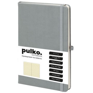 PULKO Notebook Not Defteri, (13x21cm), Termo Deri, Sert Kapak, 224 Sayfa, 80gr Krem Kağıt, Çizgili, 042, Gri