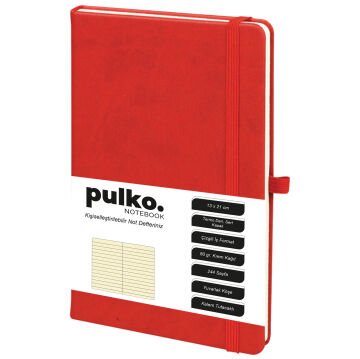 PULKO Notebook Not Defteri, (13x21cm), Termo Deri, Sert Kapak, 224 Sayfa, 80gr Krem Kağıt, Çizgili, 042, Kırmızı