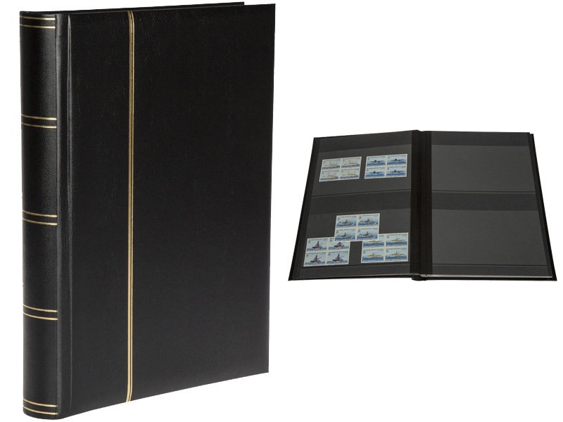histoire Pulko 4'lü 1970 Stamp Book A4 + Taille du bloc, noir étage, Couverture souple, noir - 32 feuilles, 64 pages, 128 Compartments (sol noir)