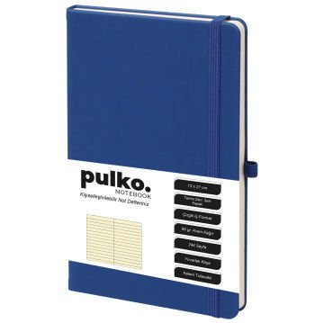 PULKO Notebook Not Defteri, (13x21cm), Termo Deri, Sert Kapak, 224 Sayfa, 80gr Krem Kağıt, Çizgili, 042, Lacivert