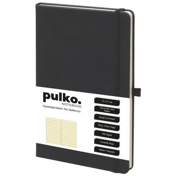 PULKO Notebook Not Defteri, (13x21cm), Termo Deri, Sert Kapak, 224 Sayfa, 80gr Krem Kağıt, Çizgili, 042, Siyah