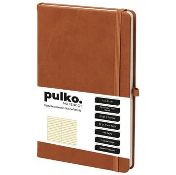 PULKO Notebook Not Defteri, (13x21cm), Termo Deri, Sert Kapak, 224 Sayfa, 80gr Krem Kağıt, Çizgili, 042, Taba