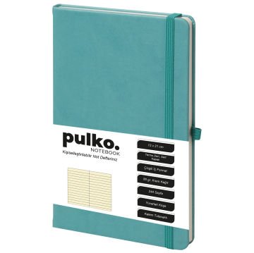PULKO Notebook Not Defteri, (13x21cm), Termo Deri, Sert Kapak, 224 Sayfa, 80gr Krem Kağıt, Çizgili, 042, Turkuaz