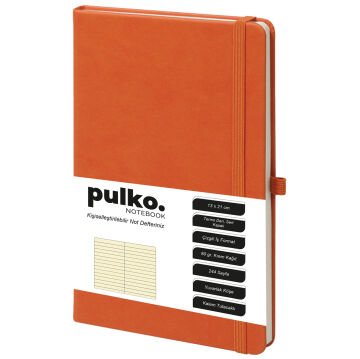 PULKO Notebook Not Defteri, (13x21cm), Termo Deri, Sert Kapak, 224 Sayfa, 80gr Krem Kağıt, Çizgili, 042, Turuncu
