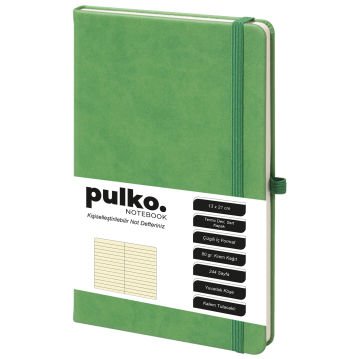 PULKO Notebook Not Defteri, (13x21cm), Termo Deri, Sert Kapak, 224 Sayfa, 80gr Krem Kağıt, Çizgili, 042, Yeşil