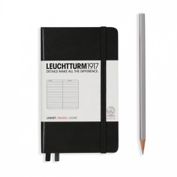 Leuchtturm1917 Not Defteri Cep Boy (A6), Sert Kapak, 185 Numaralandırılmış Sayfa, Çizgili - Siyah