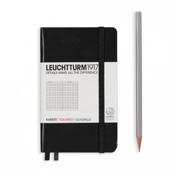 Leuchtturm1917 Not Defteri Cep Boy (A6), Sert Kapak, 185 Numaralandırılmış Sayfa, Kareli - Siyah