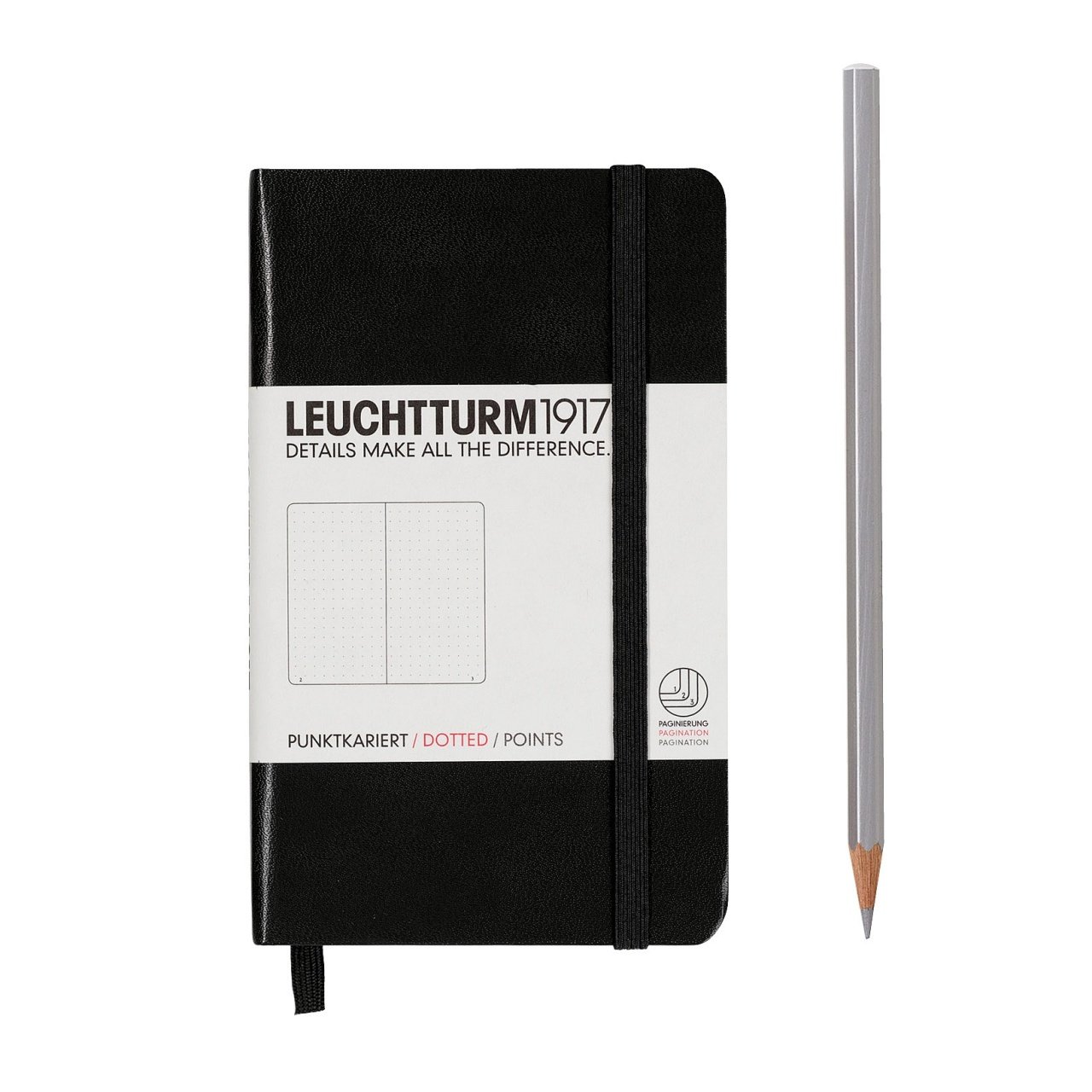 Leuchtturm1917 Not Defteri Cep Boy (A6), Sert Kapak, 185 Numaralandırılmış Sayfa, Noktalı - Siyah