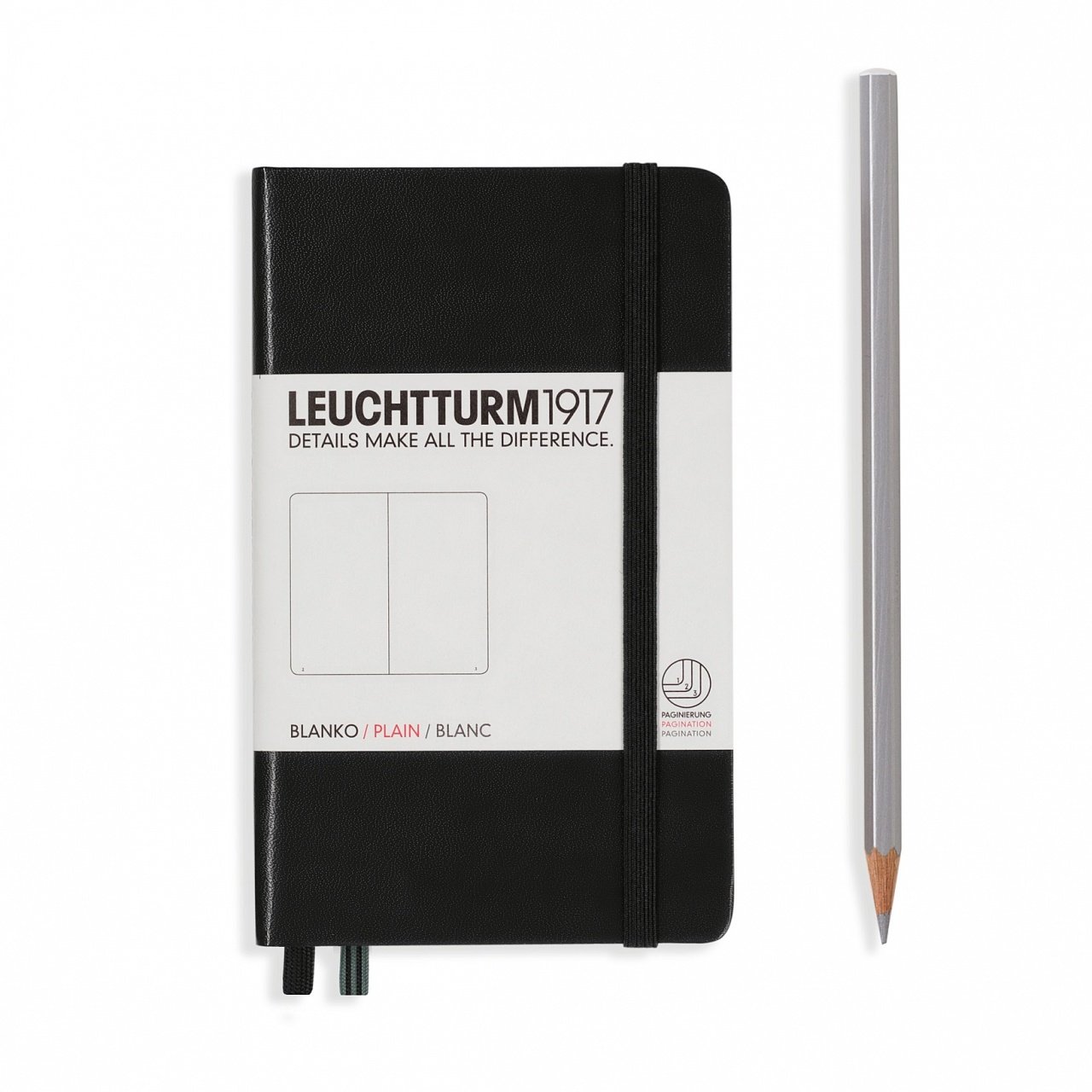 Leuchtturm1917 Not Defteri Cep Boy (A6), Sert Kapak, 185 Numaralandırılmış Sayfa, Düz - Siyah