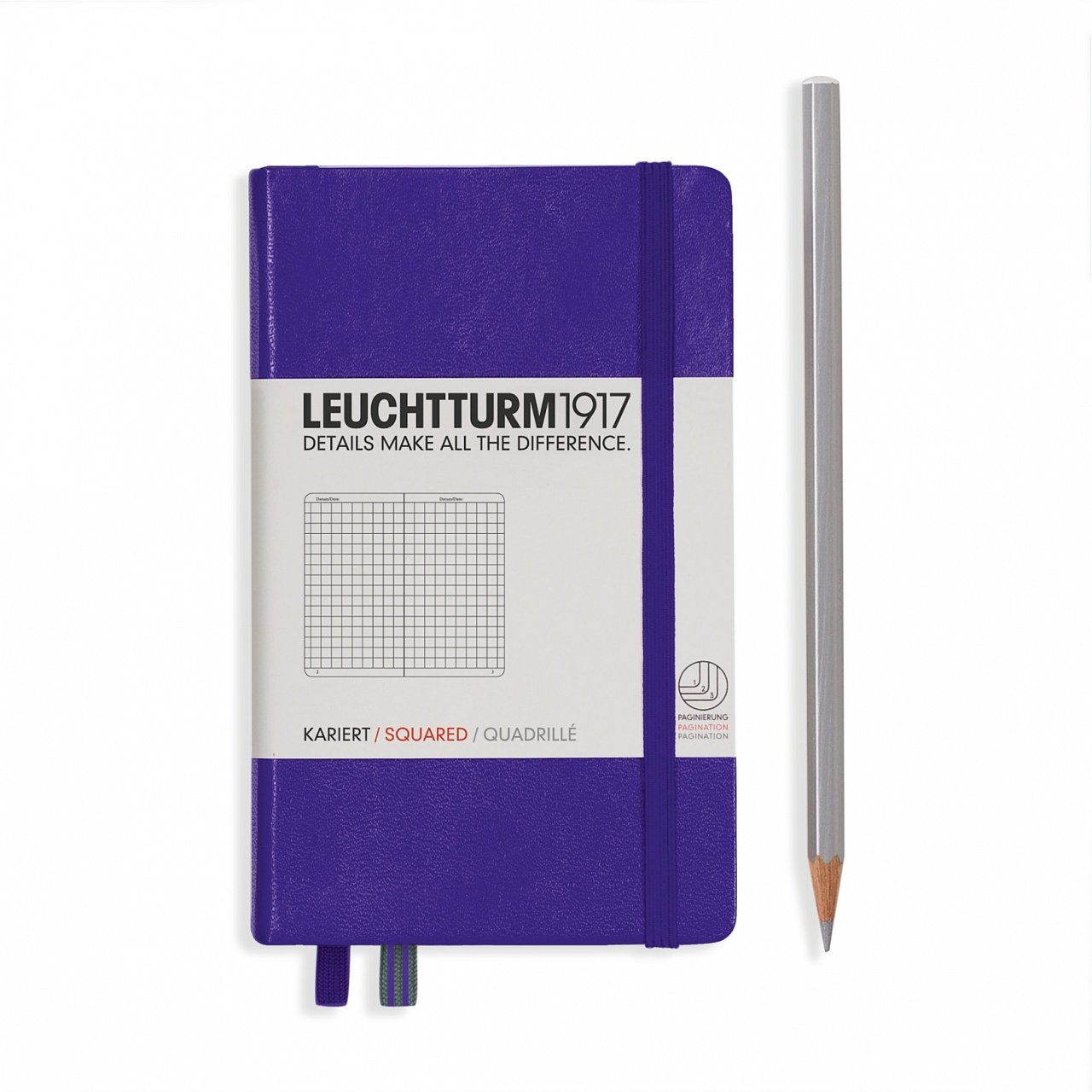Leuchtturm1917 Not Defteri Cep Boy (A6), Sert Kapak, 185 Numaralandırılmış Sayfa, Kareli - Menekşe