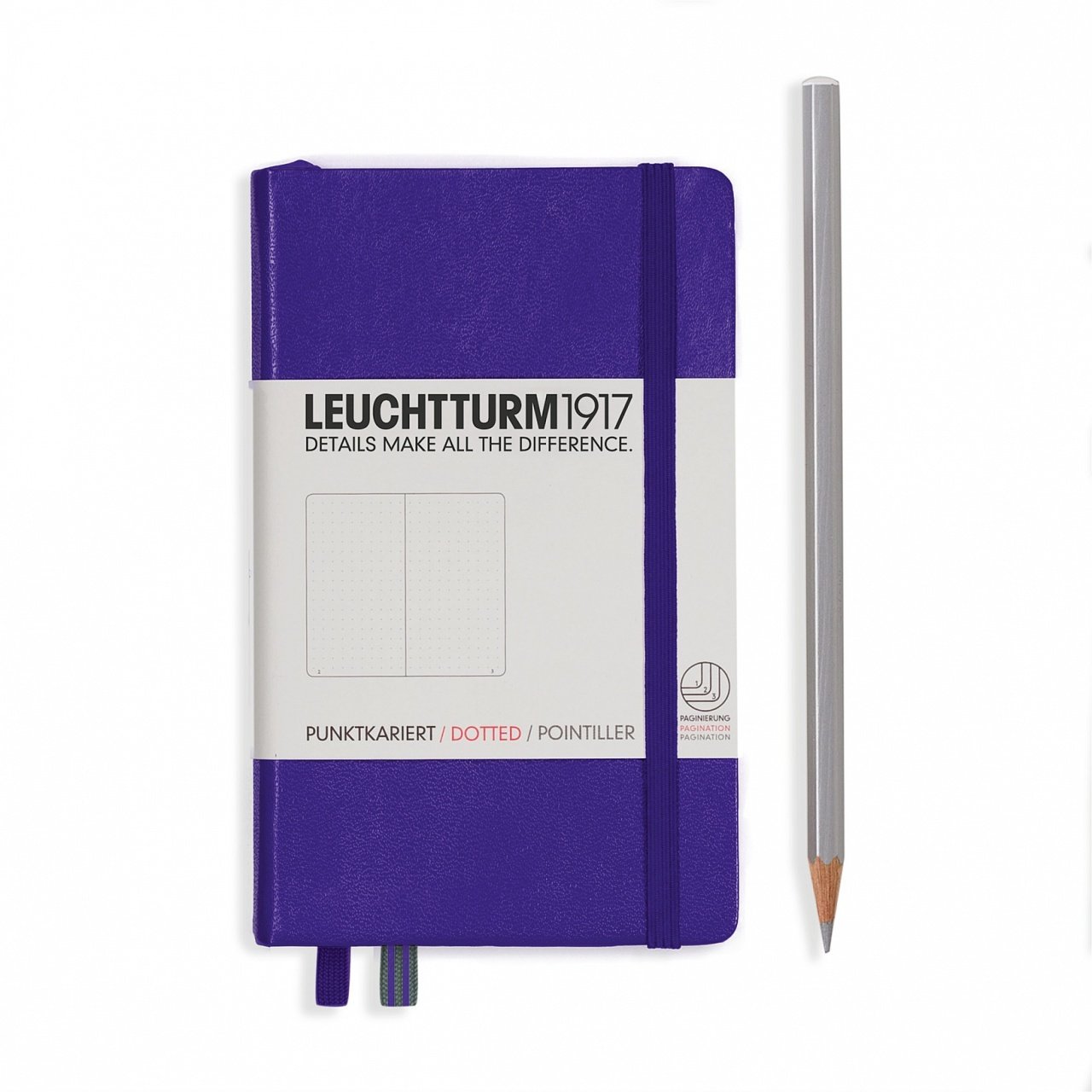 Leuchtturm1917 Not Defteri Cep Boy (A6), Sert Kapak, 185 Numaralandırılmış Sayfa, Noktalı - Menekşe