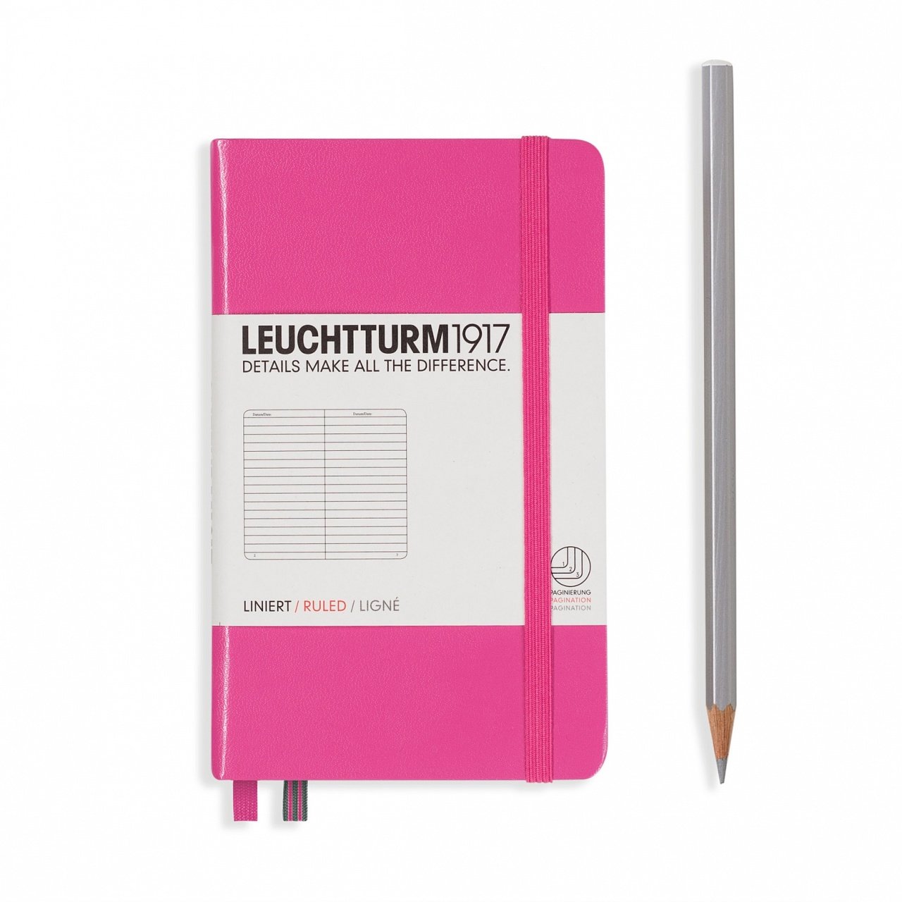 Leuchtturm1917 Not Defteri Cep Boy (A6), Sert Kapak, 185 Numaralandırılmış Sayfa, Çizgili - (Yeni) Pembe