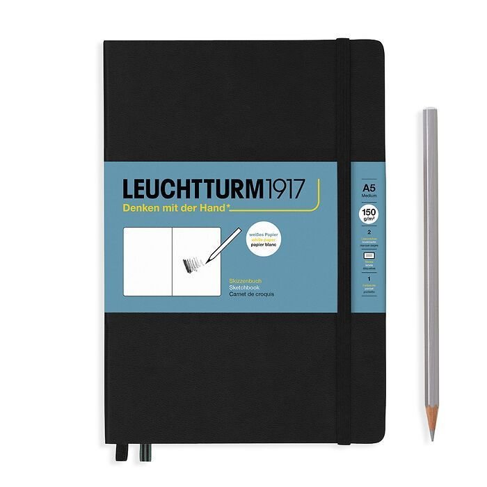 Leuchtturm1917 Sketchbook - Eskiz Defteri Orta Boy (A5), Sert Kapak 112 Beyaz Sayfa (150 gr), Siyah