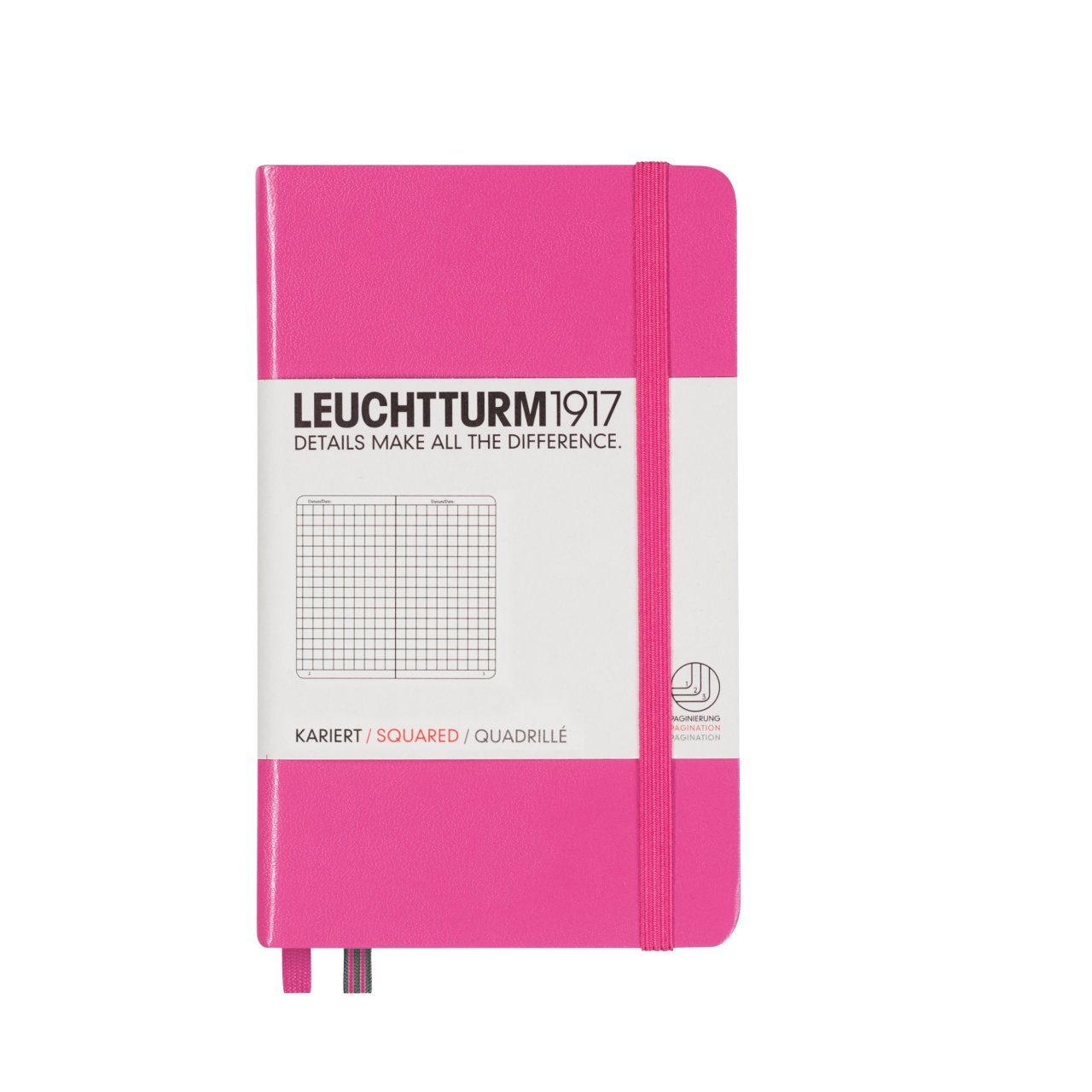Leuchtturm1917 Not Defteri Cep Boy (A6), Sert Kapak, 185 Numaralandırılmış Sayfa, Kareli - (Yeni) Pembe