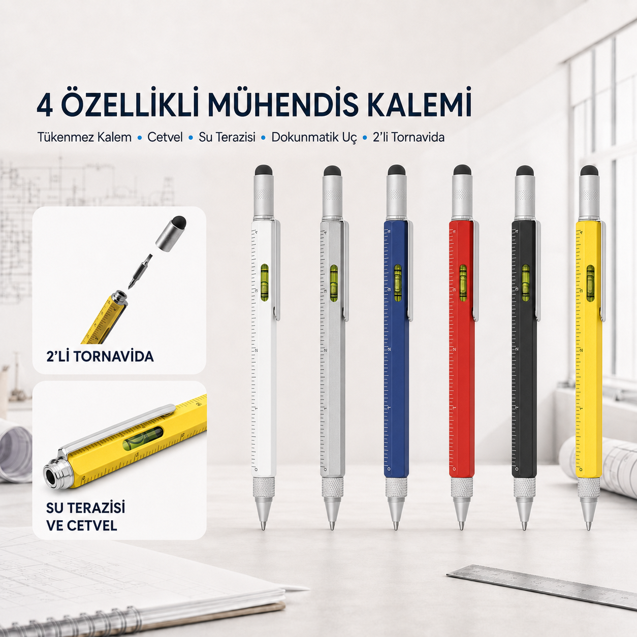 4 Özellikli Mühendis, Tükenmez Kalem, (Mavi Kartuşlu), 041,