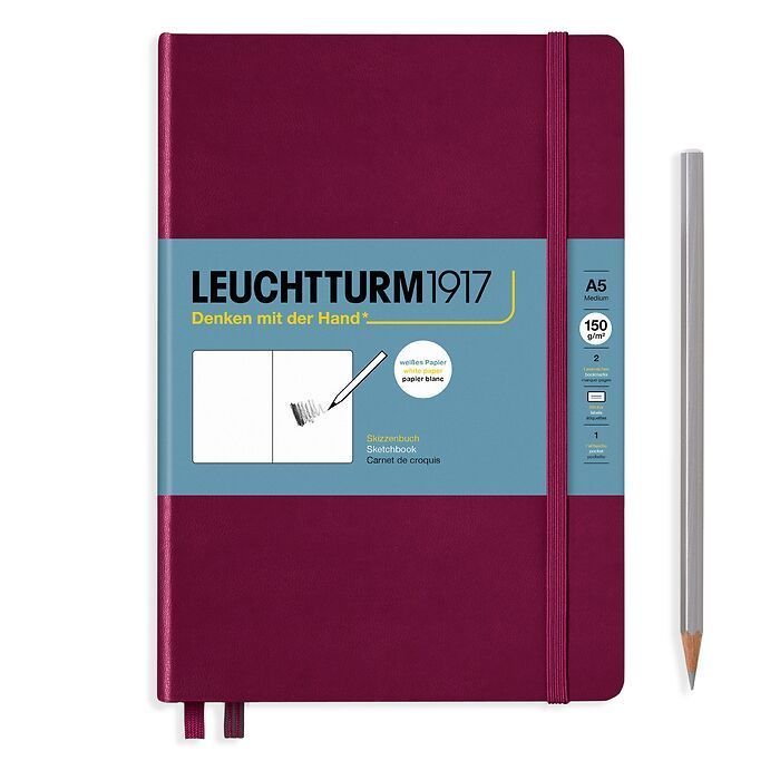 Leuchtturm1917 Sketchbook - Eskiz Defteri Orta Boy (A5), Sert Kapak 112 Beyaz Sayfa (150 gr), Liman Kırmızısı