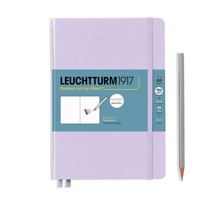 Leuchtturm1917 Sketchbook - Eskiz Defteri Orta Boy (A5), Sert Kapak 112 Beyaz Sayfa (150 gr), Leylak