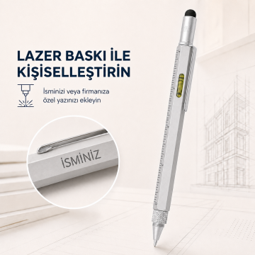 4 Özellikli Mühendis, Tükenmez Kalem, (Mavi Kartuşlu), 041, Gümüş Gri