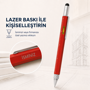 4 Özellikli Mühendis, Tükenmez Kalem, (Mavi Kartuşlu), 041, Kırmızı