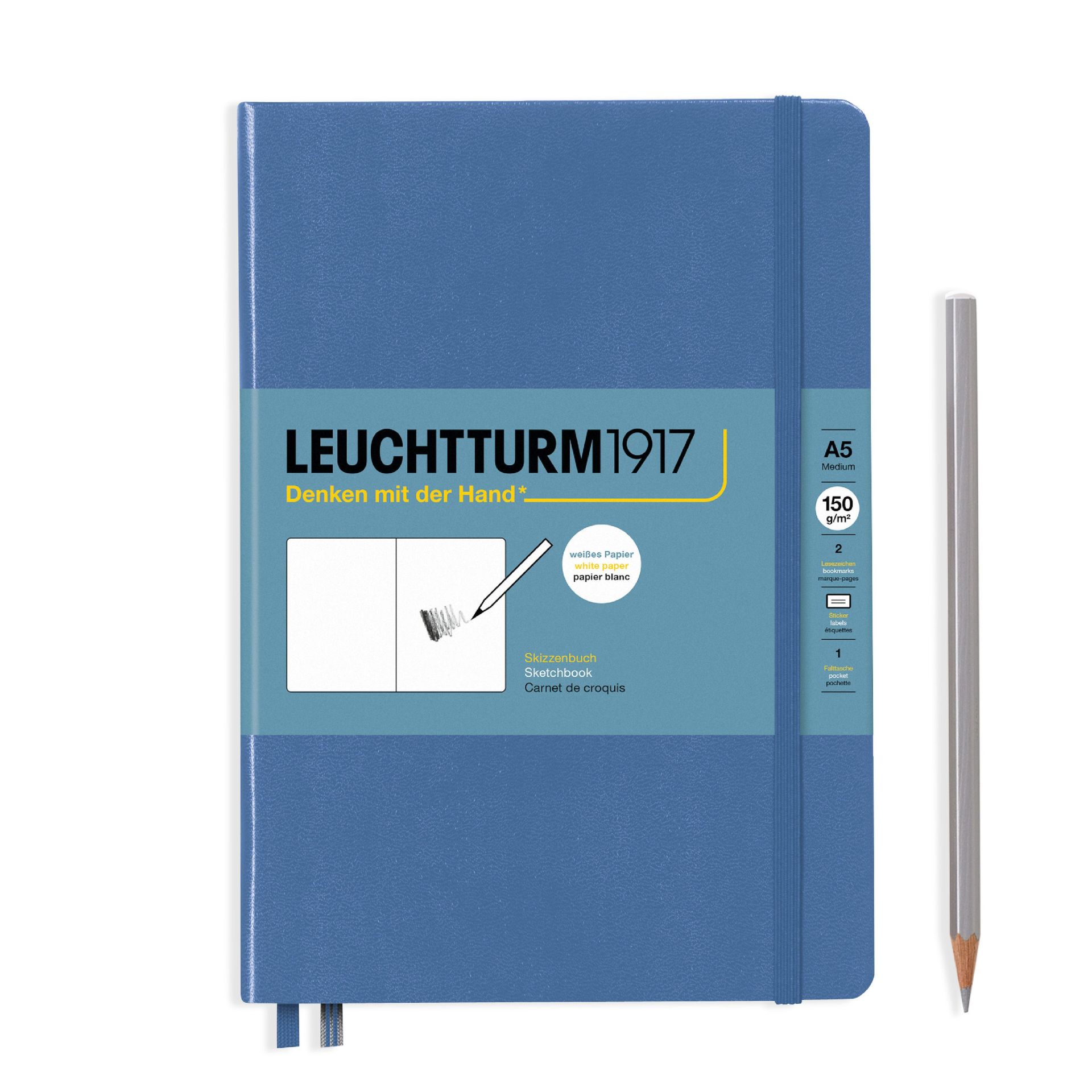 Leuchtturm1917 Sketchbook - Eskiz Defteri Orta Boy (A5), Sert Kapak 112 Beyaz Sayfa (150 gr), Denim