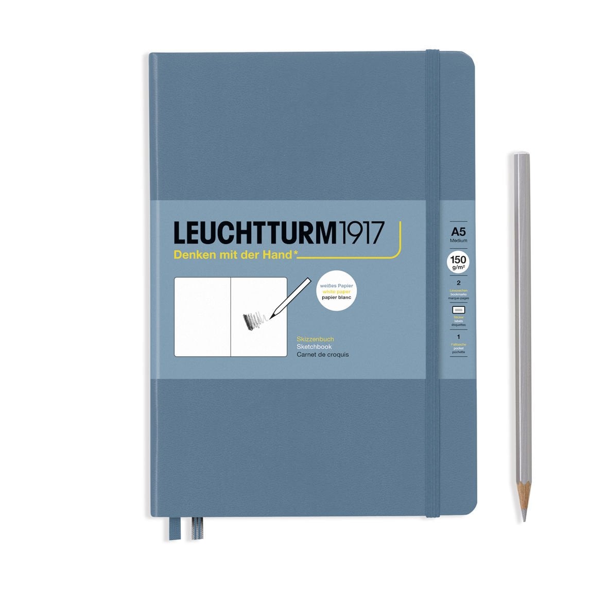 Leuchtturm1917 Sketchbook - Eskiz Defteri Orta Boy (A5), Sert Kapak 112 Beyaz Sayfa (150 gr), Taş Mavi