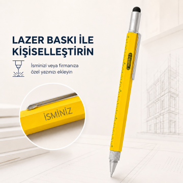 4 Özellikli Mühendis, Tükenmez Kalem, (Mavi Kartuşlu), 041, Sarı