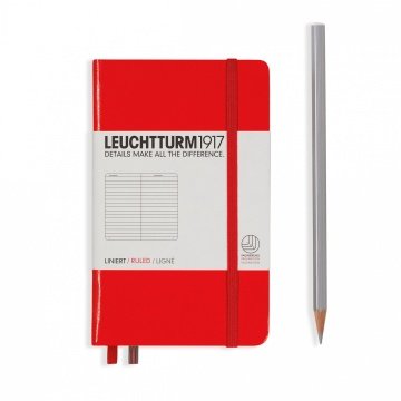 Leuchtturm1917 Not Defteri Cep Boy (A6), Sert Kapak, 185 Numaralandırılmış Sayfa, Çizgili - Kırmızı