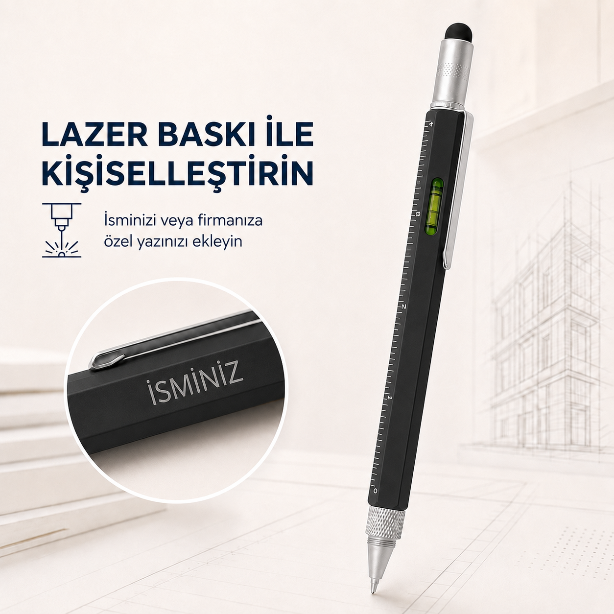 PULKO Promosyon 4 Özellikli Mühendis, Tükenmez Kalem, (Mavi Kartuşlu), 041, Siyah