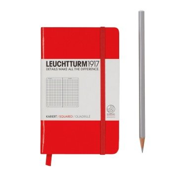 Leuchtturm1917 Not Defteri Cep Boy (A6), Sert Kapak, 185 Numaralandırılmış Sayfa, Kareli - Kırmızı